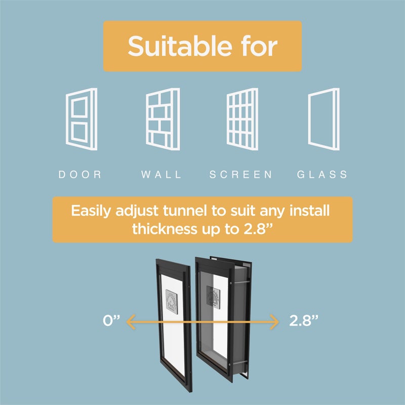Hakuna Pets Deluxe Aluminum Pet, Cat and Dog Door with 2-Way Locking Panel for Screens, Doors and Walls up to 2.8" Thick, Small, Black - Image 5